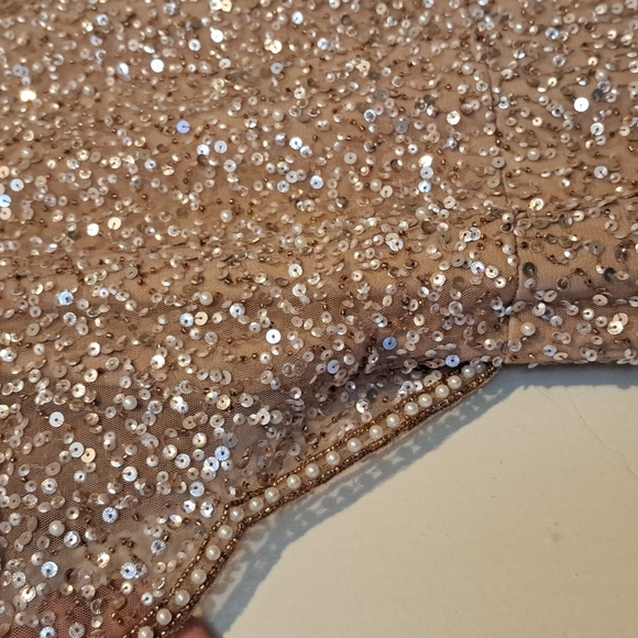 EUC Women's Adrianna Papell Flutter Sleeve Sequin/Beaded Dress - Picture 7 of 12